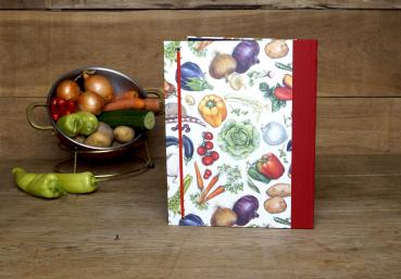 Preview: Nice folder with vegetable illustration and red linen spine